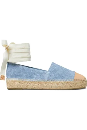 Tory Burch Schoenen, Dames, Blauw, 39 EU, Blauwe platte schoenen met enkelband