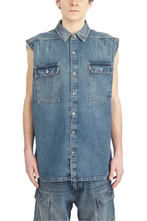 Rick Owens Jassen, Heren, Blauw, M, Denim, Denim Mouwloze Shirt Jumbo