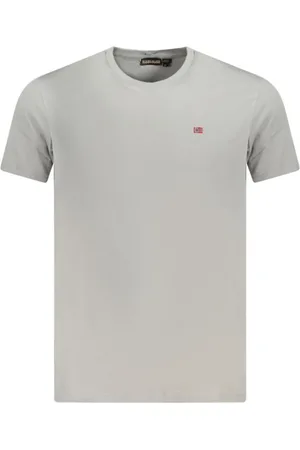 Napapijri Tops, Heren, Grijs, L, Katoen, Geborduurd Crew Neck T-shirt