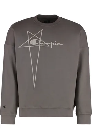 Rick Owens Sweatshirts & Hoodies, Heren, Grijs, XL, Katoen, Katoenen crew-neck sweatshirt met logopatch