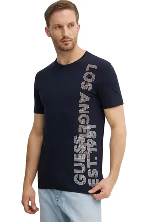 Guess Tops, Heren, Blauw, S, Katoen, Slim Logo T-Shirt - Zijprint