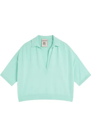 SEMICOUTURE Tops, Dames, Groen, M, Katoen, Katoenen V-hals Polo Shirt