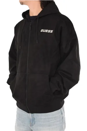 Guess Sweatshirts & Hoodies, Heren, Zwart, S, Polyester, Neoprene Suede Hooded Sweatshirt