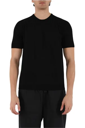 Roberto Collina Tops, Heren, Zwart, L, Katoen, Katoenen Crepe T-shirt met Ribafwerking