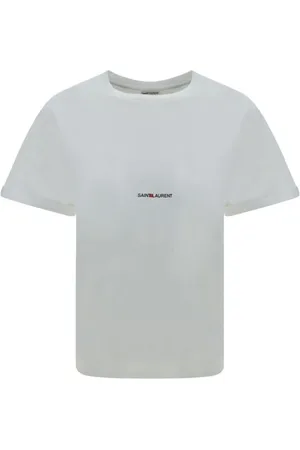 Saint Laurent Tops, Dames, Wit, M, Katoen, Monogram Katoenen T-shirt
