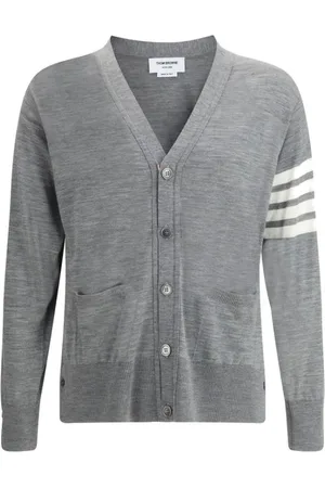 Thom Browne Truien, Heren, Grijs, M, Wol, Gestreepte Boorden Wollen Vest