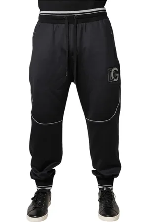 Dolce & Gabbana Broeken, Heren, Zwart, XL, Polyester, Logo Jogger Broek met Koordsluiting