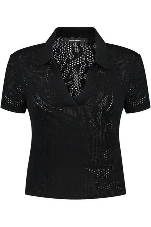 Daily paper Tops, Dames, Zwart, S, Gevlochten Gebreide Polo Zwart