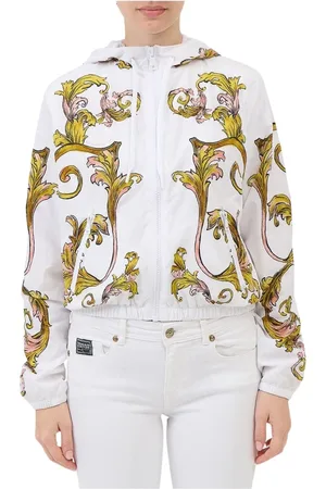 VERSACE Jassen, Dames, Veelkleurig, S, Polyester, Barok Print Hoodie Jas