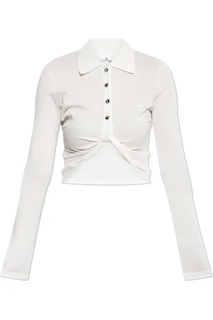 Courrèges Tops, Dames, Wit, S, Katoen, Polo met logo