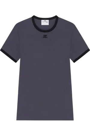 Courrèges Tops, Heren, Zwart, XL, Logo Patch Crew Neck T-shirts Polos