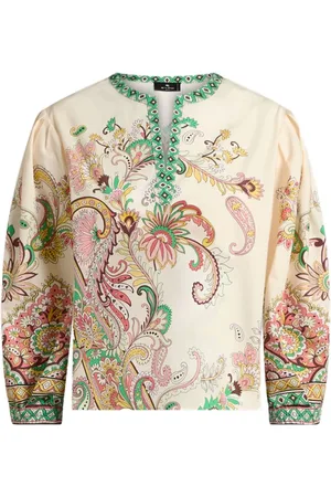 Etro Blouses & Shirts, Dames, Veelkleurig, XL, Beige Paisley Print V-Neck Top