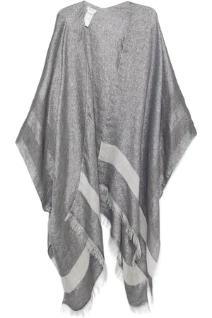 PESERICO SIGN Jassen, Dames, Grijs, ONE Size, Polyester, Blauw-Grijze Lange Vest met Franjes