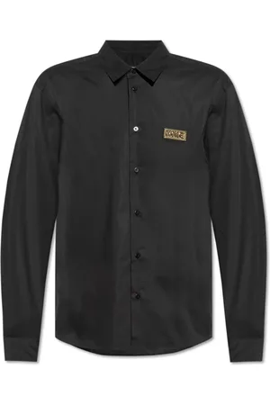 VERSACE Overhemden, Heren, Zwart, L, Katoen, Shirt met logoplaatje