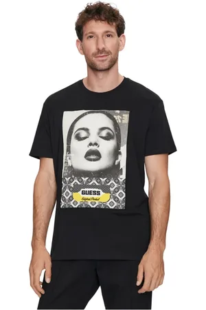 Guess Tops, Heren, Zwart, L, Katoen, Cotton T-shirt met fotoprint