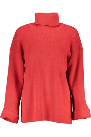 GANT Truien, Dames, Rood, S, Wol, Elee Trui met Hoge Kraag van Wollen Mix