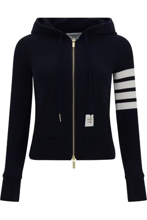 Thom Browne Truien, Dames, Blauw, S, Katoen, 4-Bar Zip Hoodie in Loopback Stof
