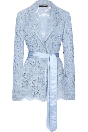Dolce & Gabbana Jassen, Dames, Blauw, M, Heldere Blauwe Bloemenkant Jas