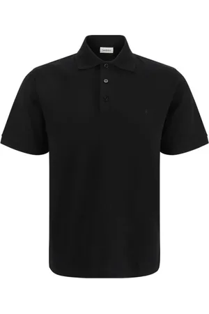 Saint Laurent Tops, Heren, Zwart, XL, Cassandre Polo Shirt met Logo Borduursel