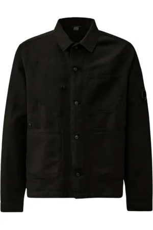 C.P. Company Jassen, Heren, Zwart, L, Katoen, Katoen Linnen Overshirt in Zwart