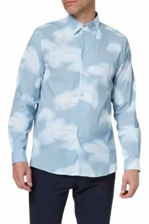 Paul Smith Overhemden, Heren, Blauw, XL, Katoen, Blauw verenprint seersucker overhemd