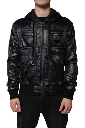 Dolce & Gabbana Jassen, Heren, Zwart, L, Nylon, Zwarte Nylon Hooded Blouson Jas met Logo