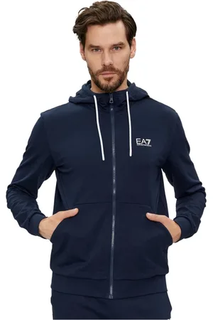 EA7 Sweatshirts & Hoodies, Heren, Blauw, M, Katoen, Cotton Zip Sweatshirt - Regular Fit