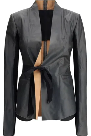Rick Owens Jassen, Dames, Zwart, S, Leren jas met lintsluiting en asymmetrische zoom