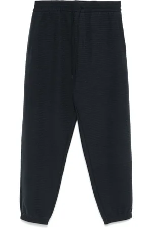 Emporio Armani Broeken, Heren, Blauw, L, Blauwe Trekkoord Broek Elastische Enkel
