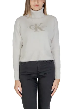 Calvin Klein Truien, Dames, Wit, M, Katoen, Chenille Monologo Dames Trui