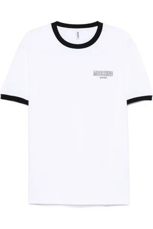 Moschino Tops, Heren, Wit, S, Contrast Trim Crew Neck T-shirts