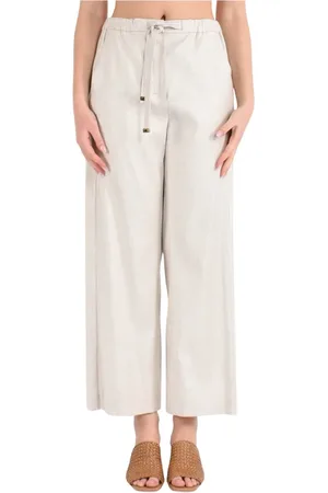 Max Mara Broeken, Dames, Grijs, XS, Linnen, Linnen broek met trekkoord Rechte pijp