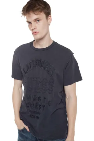 Guess Tops, Heren, Blauw, XS, Katoen, T-shirt van katoen met geborduurd logo