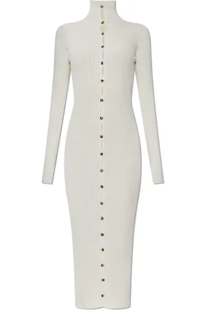 Courrèges Kleedjes, Dames, Wit, M, Katoen, Geribbelde jurk