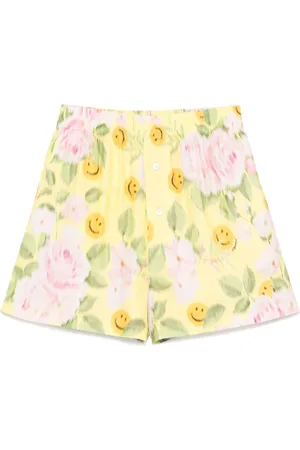 Moschino Korte broeken, Dames, Veelkleurig, S, Citroengele Elastische Taille Shorts