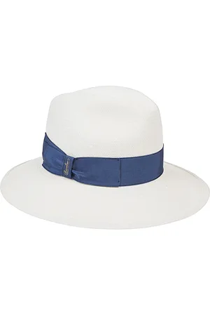 Borsalino Accessoires, Dames, Blauw, S, Blauwe strohoed met donkerblauwe riem