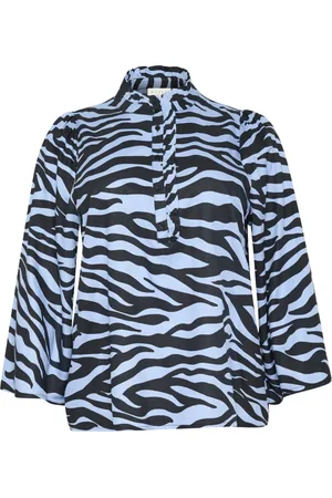Kaffe Blouses & Shirts, Dames, Veelkleurig, 5Xl, Blauw/Zwart Grafische Blouse