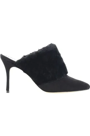 Manolo Blahnik Schoenen, Dames, Zwart, 36 1/2 EU, Suède, Leren Stiletto Pumps met Bontdetail
