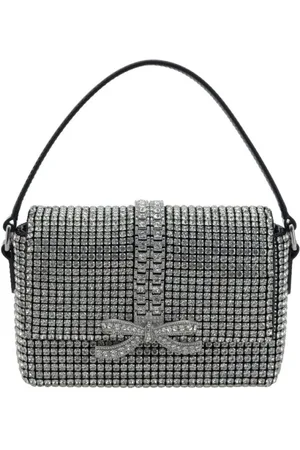 Self-Portrait Tassen, Dames, Grijs, ONE Size, Strass Baguette Handtas met Parelapplicaties