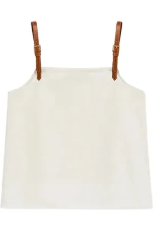 SEMICOUTURE Tops, Dames, Wit, S, Linnen, Linnen top met leren bandjes