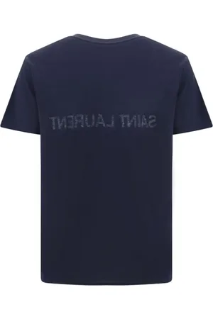 Saint Laurent Tops, Heren, Blauw, M, Katoen, Monogram Katoenen T-Shirt, Normale Pasvorm