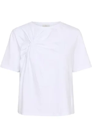 Kaffe Tops, Dames, Wit, 2Xl, Katoen, Witte T-shirt met Knoopdetail