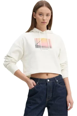Calvin Klein Sweatshirts & Hoodies, Dames, Wit, S, Katoen, Hooded Katoenen Sweatshirt