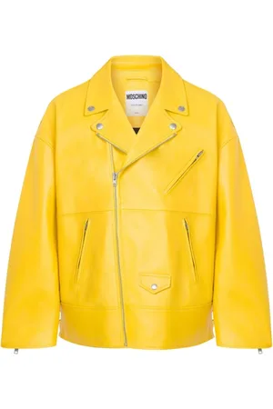 Moschino Jassen, Heren, Geel, M, Smiley Face Print Biker Jas