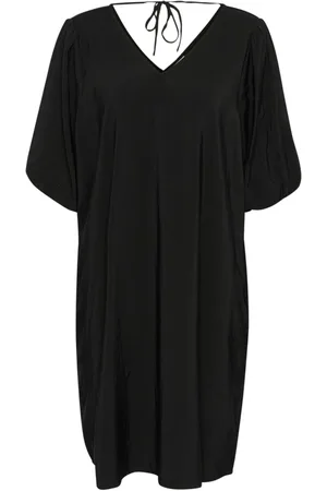 Kaffe Kleedjes, Dames, Zwart, S, Nylon, Zwart Diep Jurk met ½ Mouwen