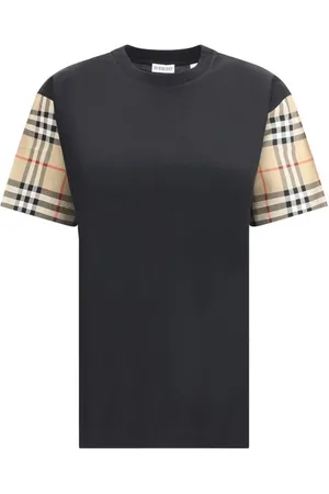 Burberry Tops, Dames, Zwart, M, Katoen, Archief Check Katoenen T-shirt