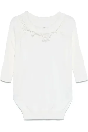 ERMANNO SCERVINO Truien, Dames, Wit, L, Witte Geborduurde Sweater met Boothals