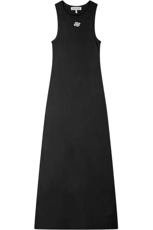 Munthe Kleedjes, Dames, Zwart, 2Xl, Katoen, Zwarte Rib Jurk met Embleem