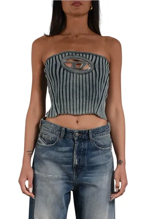 Diesel Tops, Dames, Blauw, M, Denim, Denim-effect geribbelde top
