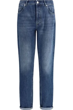 Brunello Cucinelli Jeans, Heren, Blauw, L, Katoen, Jeans met omgeslagen zoom